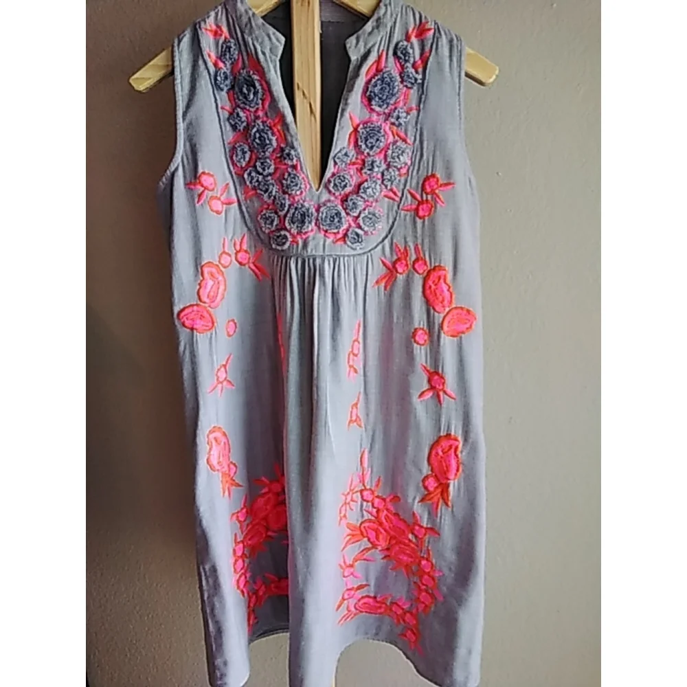 💕NWOT Uncle Frank Dress Size XS Blue Pink Floral Embroidered Sleeveless - Picture 6 of 12